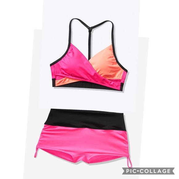 VS PINK ULTIMATE WRAP SPORTS BRA & GYM SHORTIE SET - Picture 1 of 8